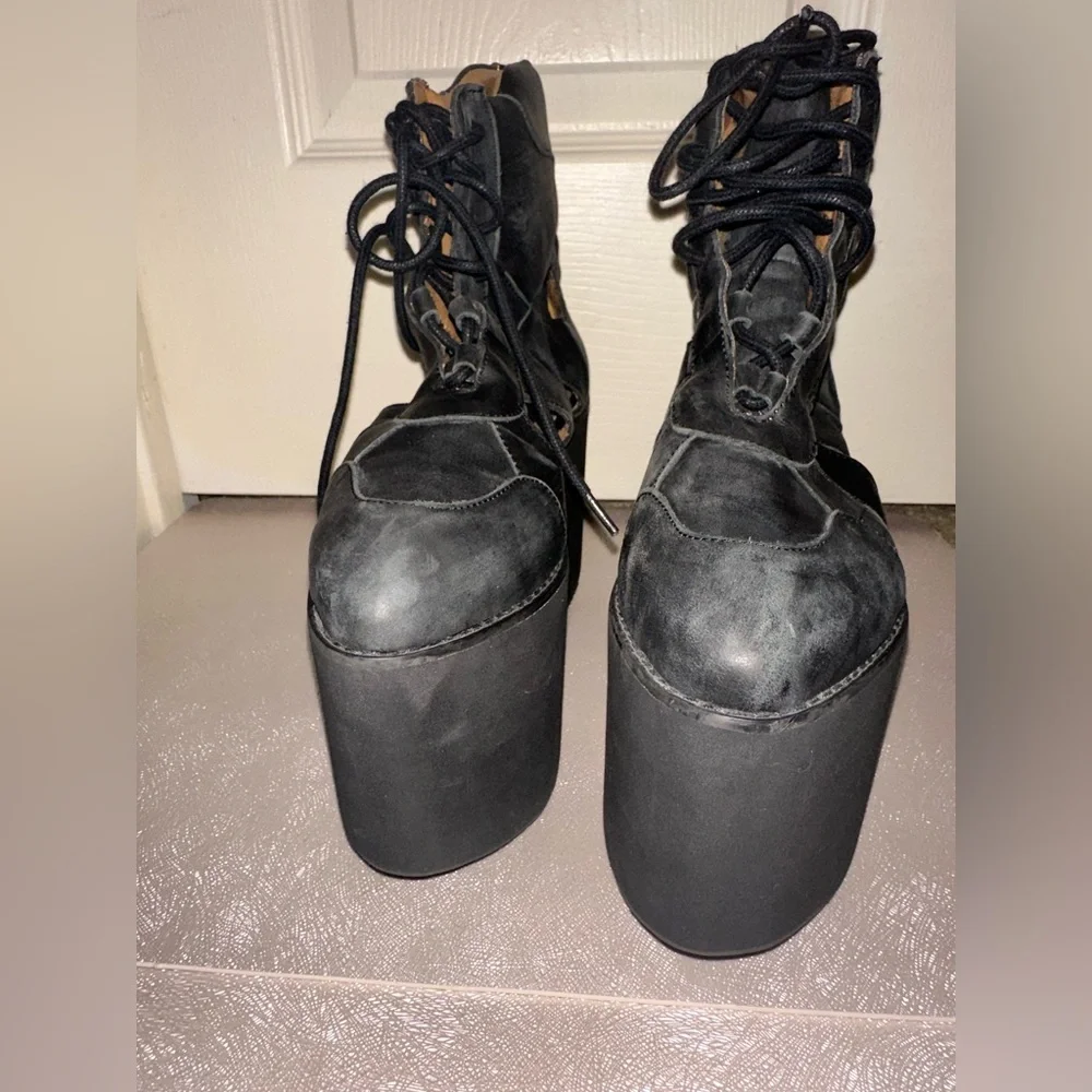 Jeffrey Campbell Stein Black Suede Leather Platform Lace-Up Shoes 8 rave